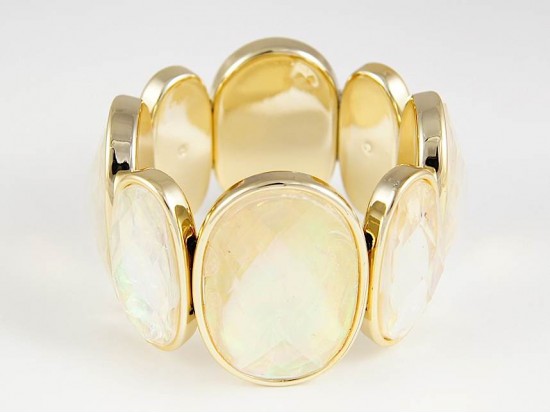 Coral Opal Faceted Stone Gold Plate Bracelet