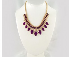 Amethyst Tiered Teardrop Box Link Necklace Set