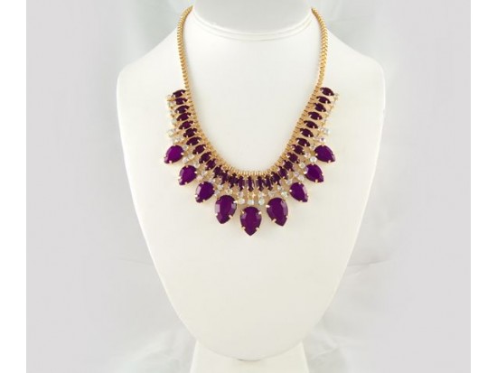 Amethyst Tiered Teardrop Box Link Necklace Set
