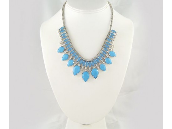 Light Sapphire Tiered Teardrop Box Link Necklace Set