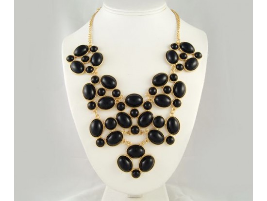 Black Bubble Cluster Tier Necklace Set