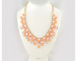 Light Pink & Coral Square Rectangle Crystal Graduated Necklace Set