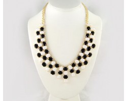 White & Black Square Rectangle Crystal Graduated Necklace Set