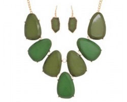 Green Large Stone Faceted Stone Gold Plate Necklace Set