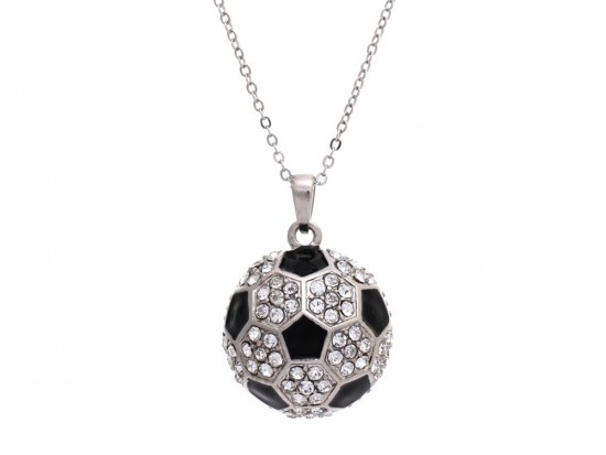 Clear Crystal Soccer Ball Pendant Chain Necklace