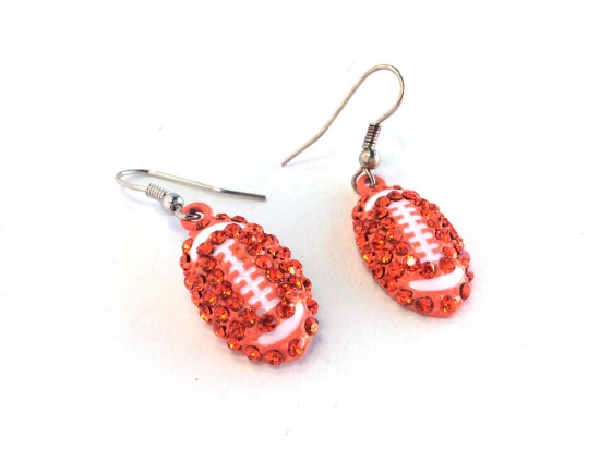 Orange & Hyacinth Crystal Football Hook Earrings