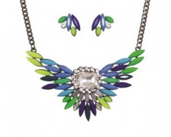 Blue Shades Bird Wing Crystal Bib Pendant Necklace Net