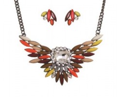 Brown Shades Bird Wing Crystal Bib Pendant Necklace Net
