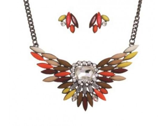 Brown Shades Bird Wing Crystal Bib Pendant Necklace Net