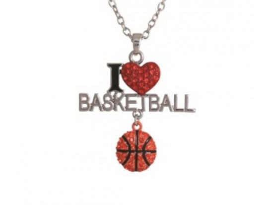 Crystal I Heart Basketball Charm Necklace Crystal I Heart Basketball Charm Necklace