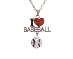 Crystal I Heart Baseball Charm Necklace