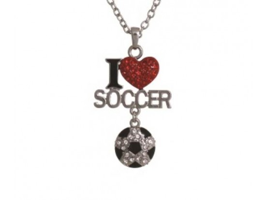 Crystal I Heart Soccer Charm Necklace