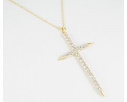 25" Small Gold Plate Chain Necklace with Large Crystal Spike Cross Pendant