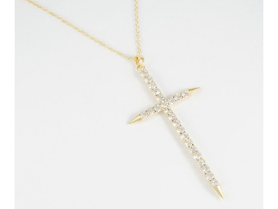 25" Small Gold Plate Chain Necklace with Large Crystal Spike Cross Pendant 25" Small Gold Plate Chain Necklace with Large Crystal Spike Cross Pendant