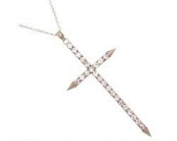 25" Small Chain Necklace with Large Crystal Spike Cross Pendant