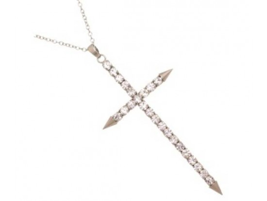 25" Small Chain Necklace with Large Crystal Spike Cross Pendant