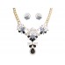 White Crystal Flower Bib Pendant Gold Plate Chain Necklace