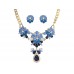 Blue Crystal Flower Bib Pendant Gold Plate Chain Necklace Blue Crystal Flower Bib Pendant Gold Plate Chain Necklace