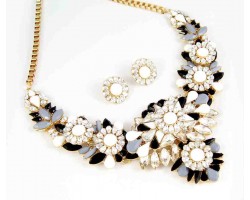 Large Black & White Crystal Marquise Burst Choker Necklace Set Large Black & White Crystal Marquise Burst Choker Necklace Set