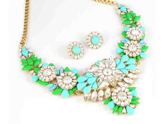 Large Turquoise Crystal Marquise Burst Choker Necklace Set Large Turquoise Crystal Marquise Burst Choker Necklace Set