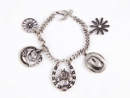 Silver Horseshoe Western Theme Crystal Bracelet Silver Horseshoe Western Theme Crystal Bracelet