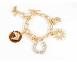 Gold Cry Western Charm Link Toggle Bracelet
