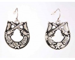 Antique Silver Pistol Horseshoe Crystal Earrings
