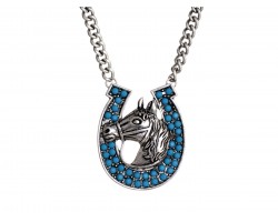 Turq Horseshoe Horse Head Chain Necklace