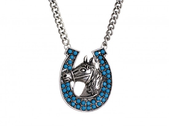 Turq Horseshoe Horse Head Chain Necklace