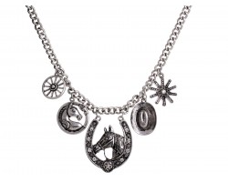 Silver Horseshoe Western Theme Crystal Necklace