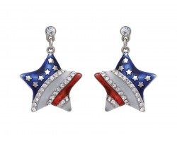 Red White Blue US Flag Star Crystal Post Earrings