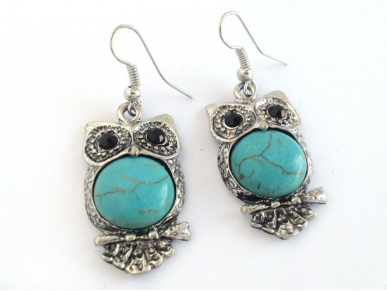 Turquoise Dyed Fat Tummy Owl Earrings Turquoise Dyed Fat Tummy Owl Earrings