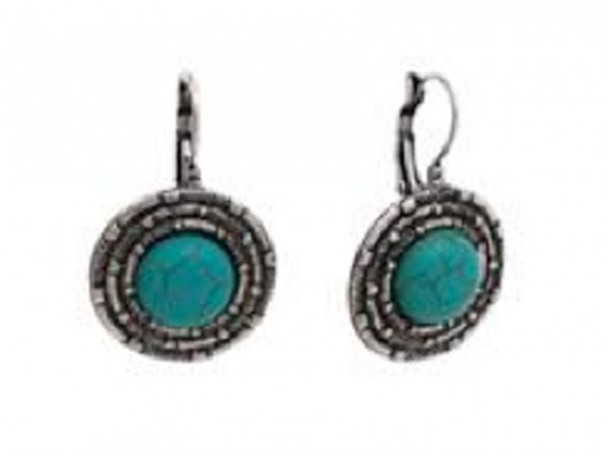 Turquoise Round Stone Bars Leaves Bezel Earrings Turquoise Round Stone Bars Leaves Bezel Earrings