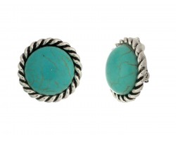Turquoise Dyed Round Cabachon Twist Bezel Clip Earrings