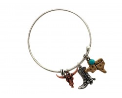 Tri-Tone Boot Steer Head Texas Charm Bracelet