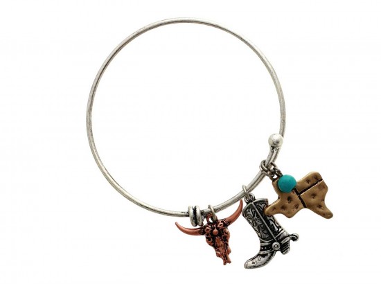 Tri-Tone Boot Steer Head Texas Charm Bracelet Tri-Tone Boot Steer Head Texas Charm Bracelet