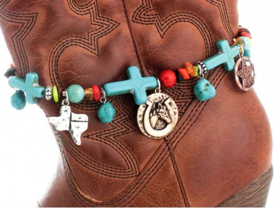 Tri Color Turquoise Cross Texas Horse Head Boot Jewelry