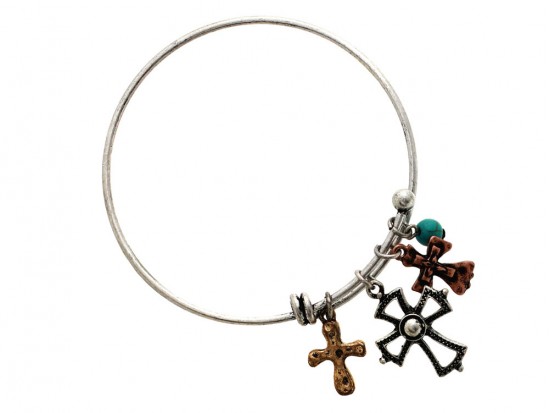 Tri Color Crosses Wire Charm Bracelet