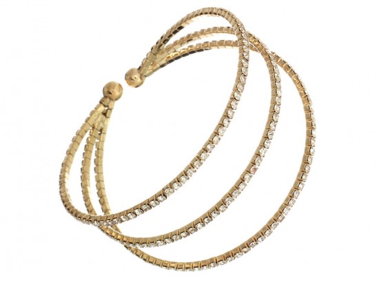 Gold 3 Line Crystal Rope Memory Wire Bracelet