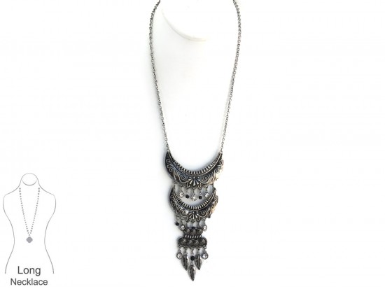 Silver Chain 3 Section Filigree Feather Necklace Silver Chain 3 Section Filigree Feather Necklace