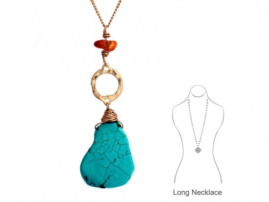 Turquoise Dyed Slab Wire Wrap Gold Necklace Set Turquoise Dyed Slab Wire Wrap Gold Necklace Set