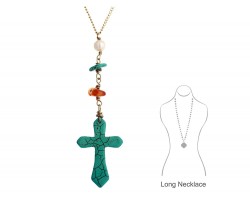 Gold Chain Turquoise Stone Cross Pearl Necklace Set
