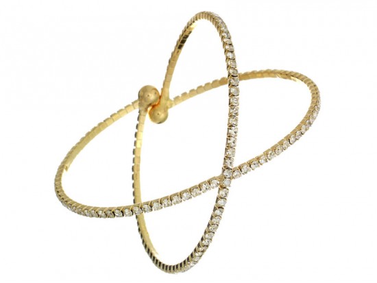 Gold X-Shaped Crystal Memory Wire Bracelet