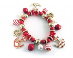 Red White Striped Sea Theme Charm Bracelet