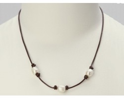 Pearl 3 Leather Necklace