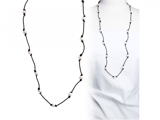 Black Knotted Cord Fresh Water Pearl Necklace