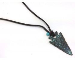 Patina Green Hammered Arrowhead Leather Necklace