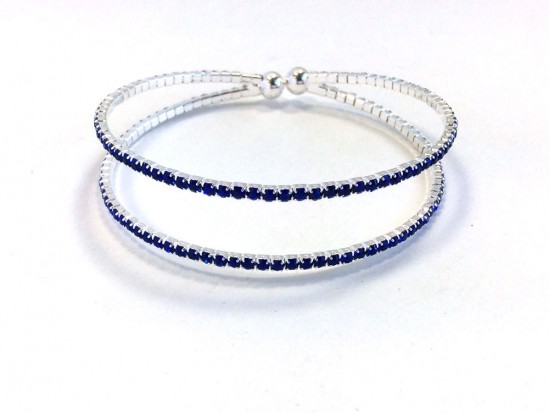 Silver 2 Line Blue Crystal Memory Bracelet