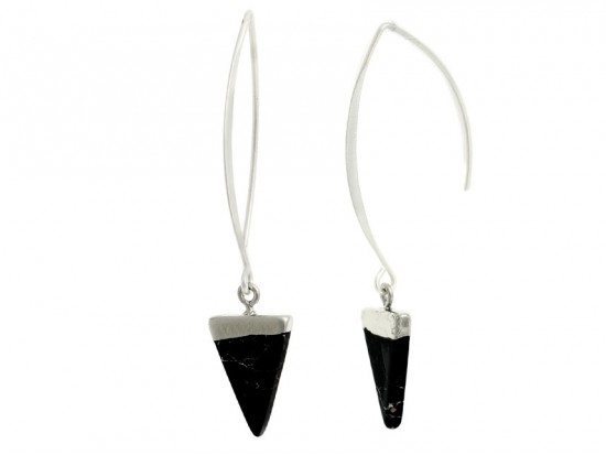 Black Stone Triangles Long Oval Hook Earrings