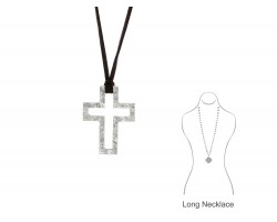 Silver Hammered Open Cut Cross Leather Necklace